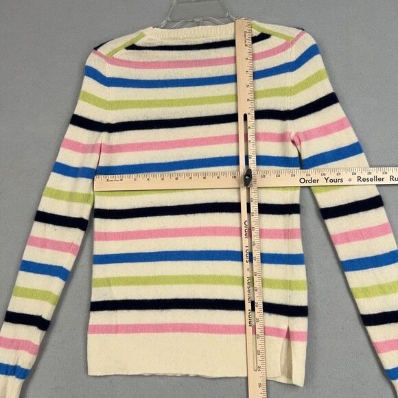 Saks Fifth Avenue Sweater Womens Small Cream Pink Blue Striped Cashmere Luxury - Picture 11 of 13